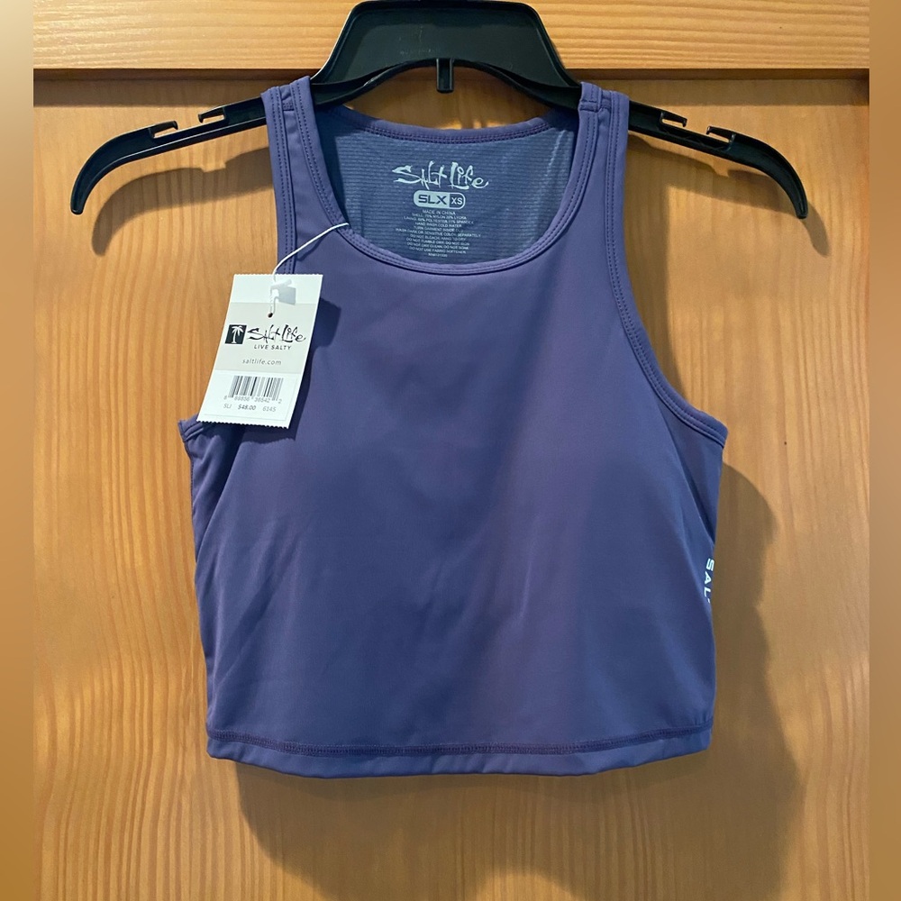 Salt Life Women’s SLX (Drifit) Steel Blue Crop Tank Top NWT